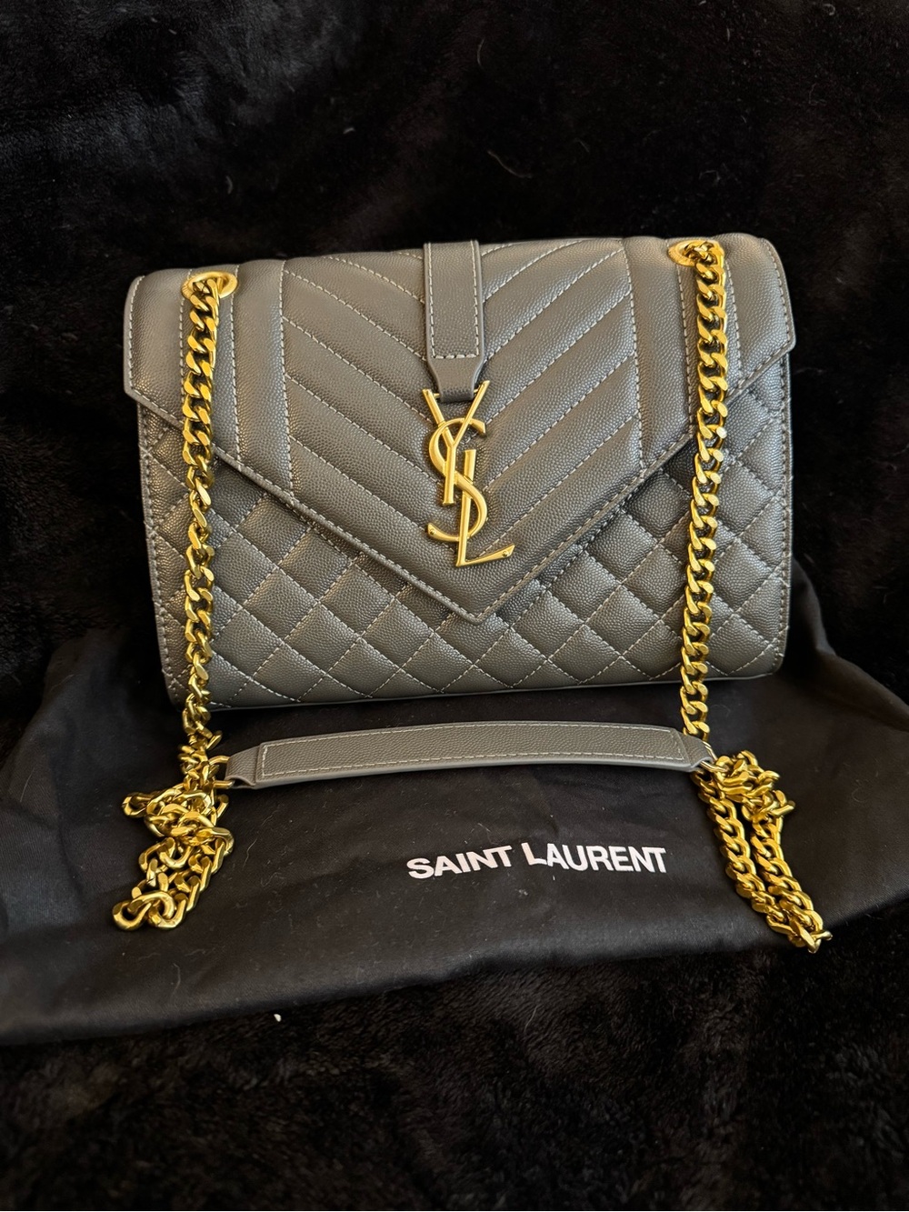Saint Laurent YSL Gray Quilted Caviar Leather Shoulder Bag w/Dust Bag EUC - Picture 2 of 11